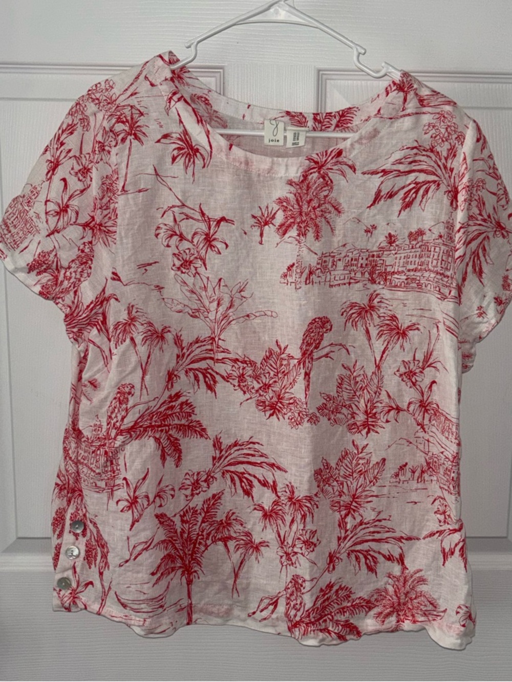 Joie Red Tropical Toile Print Linen Top size 1x